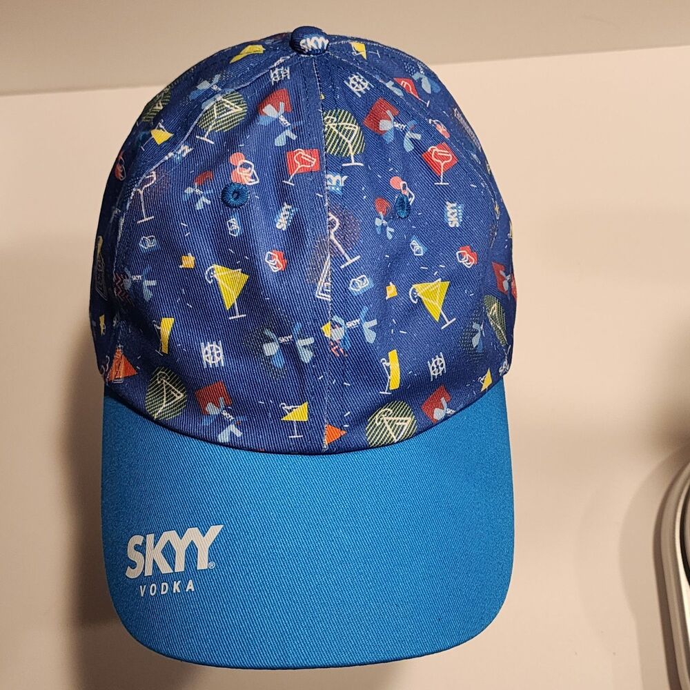 Skyy Vodka Hat Cap Strap Back Adults Blue All Over Print Spirits Party Cap